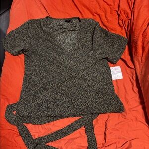 Bobeau Olive Leopard Print Top